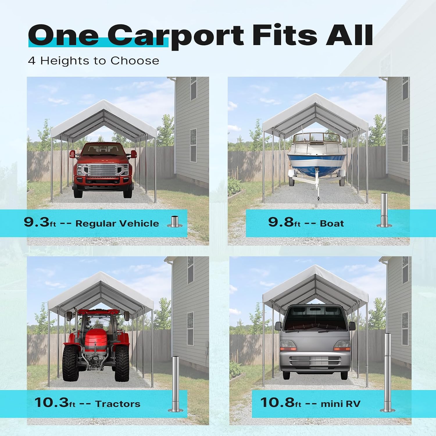ADVANCE OUTDOOR 10x20 ft Heavy Duty Carport Potable Car Canopy Garage Party Tent Boat Shelter, Adjustable Height from 9.5 ft to 11 ft, White