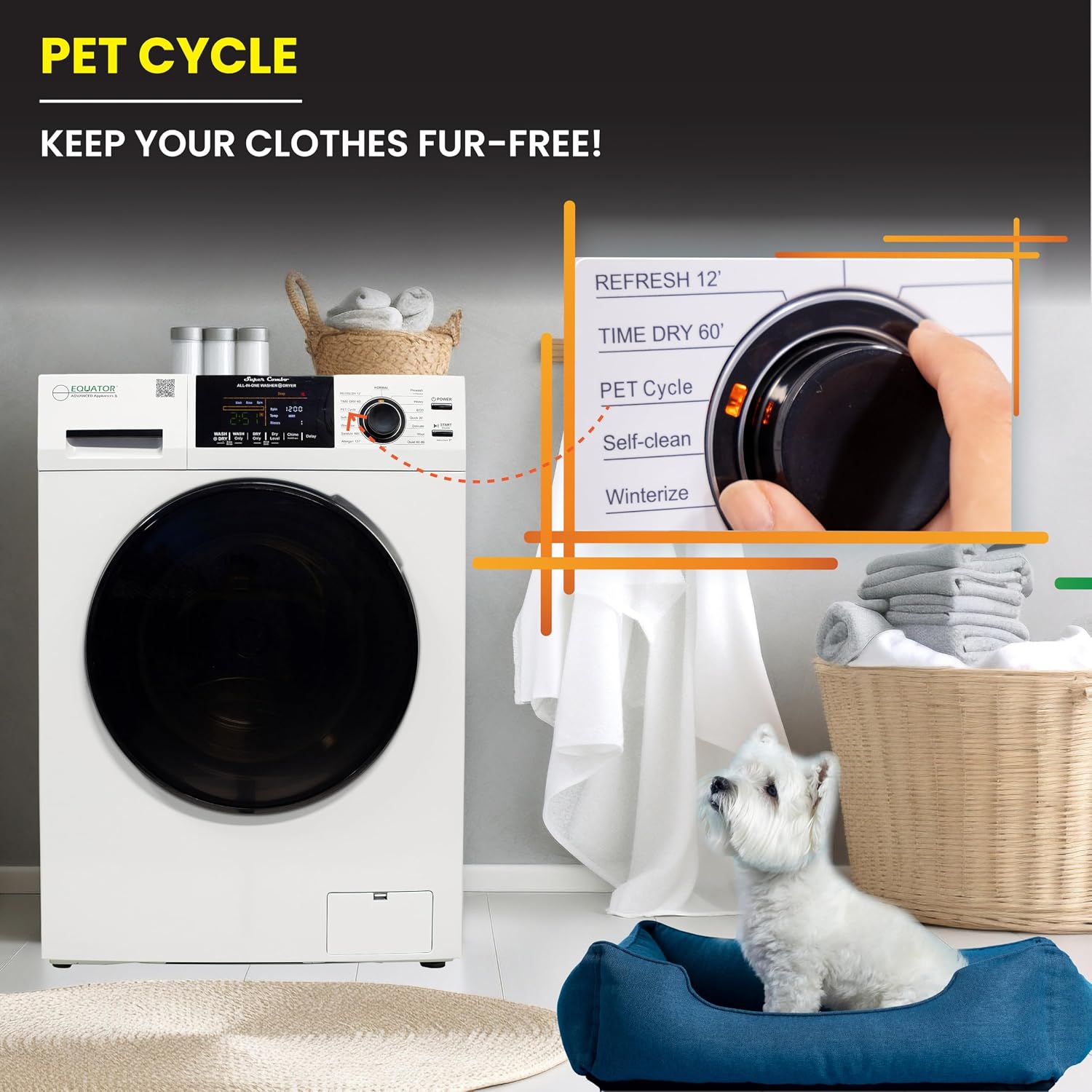 Equator All-in-One Washer Dryer VENTED-DRY 30% FASTER than Condense 15lb 110V in White