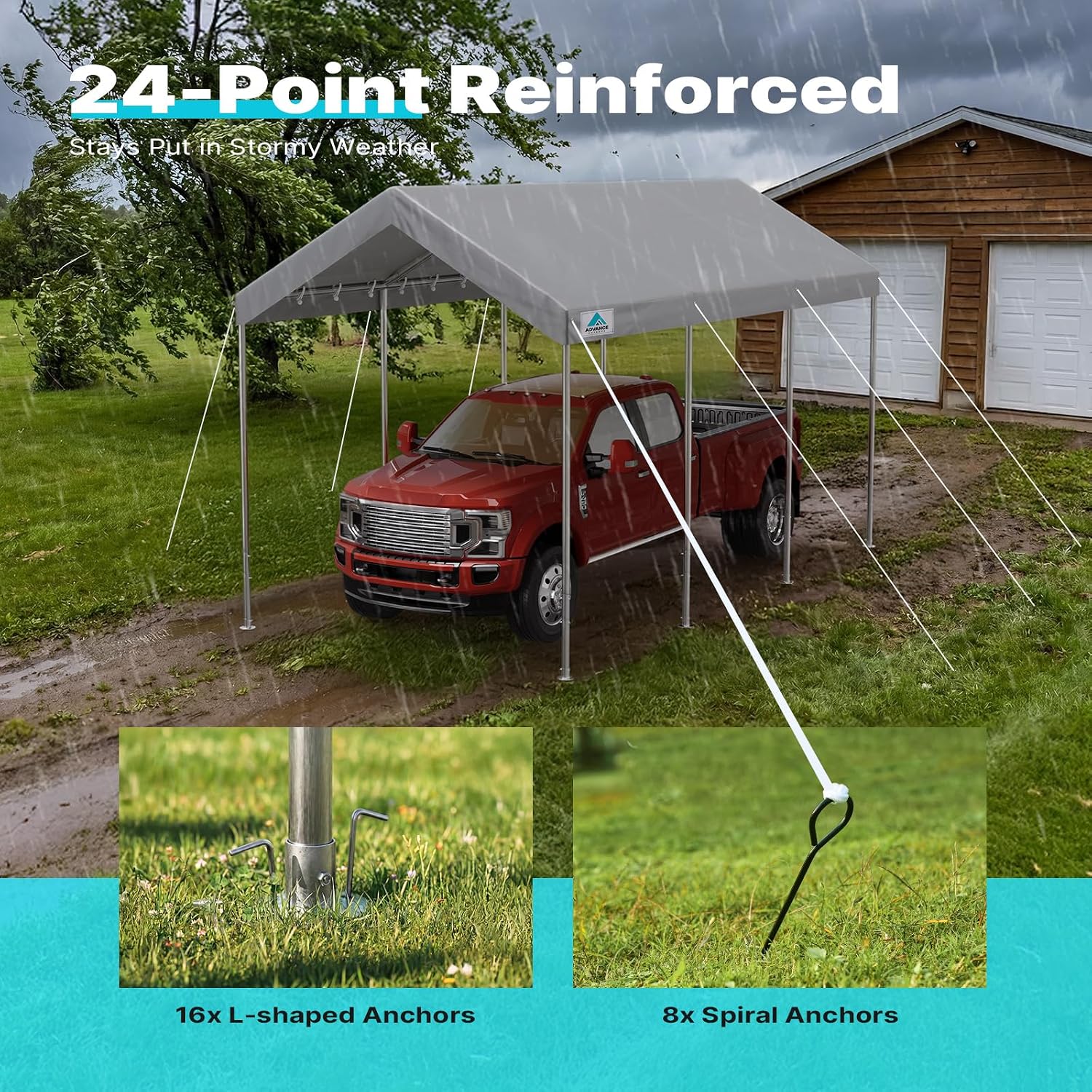ADVANCE OUTDOOR 10x20 ft Heavy Duty Carport Potable Car Canopy Garage Party Tent Boat Shelter, Adjustable Height from 9.5 ft to 11 ft - Gray