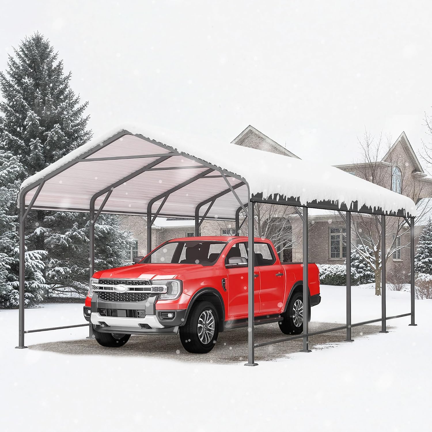 Wisteria Lane 12 x 20 FT Metal Carport, Heavy Duty Carport Canopy with Reinforced Frame and Base for All-Weather, Outdoor Garage Car Port for Boats, Tractors, Pickup Trucks or Party, Dark Gray