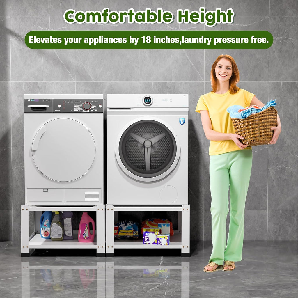 2 Pack Washer and Dryer Pedestals Heavy Duty Laundry Pedestal, 28' Universal Fit Anti-Vibration Metal Washing Machine Stand Base, 700lbs Capacity, 14' H, White, Assembly Required