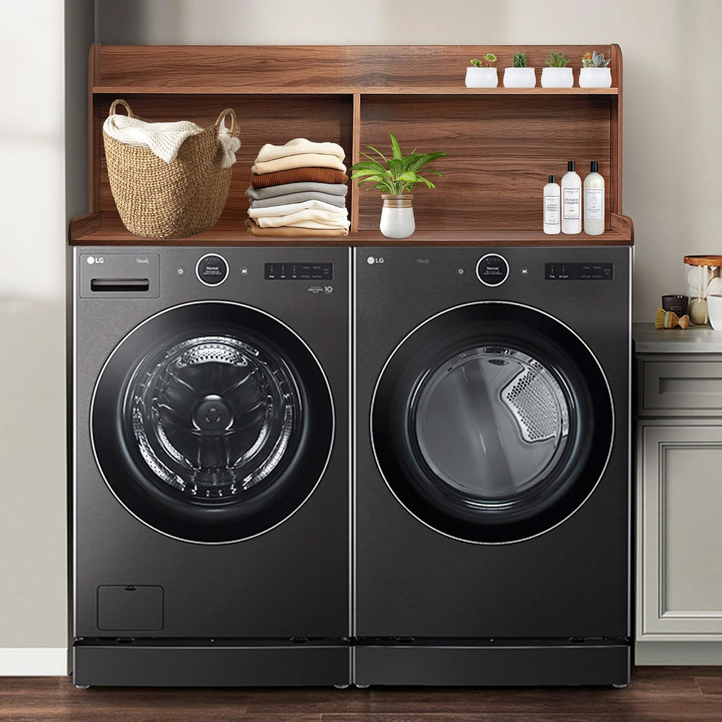 Royxen Laundry Countertop with 20' Shelf Universal Fit, Washer and Dryer Countertop with Storage Space, Laundry Room Storage (Walnut)
