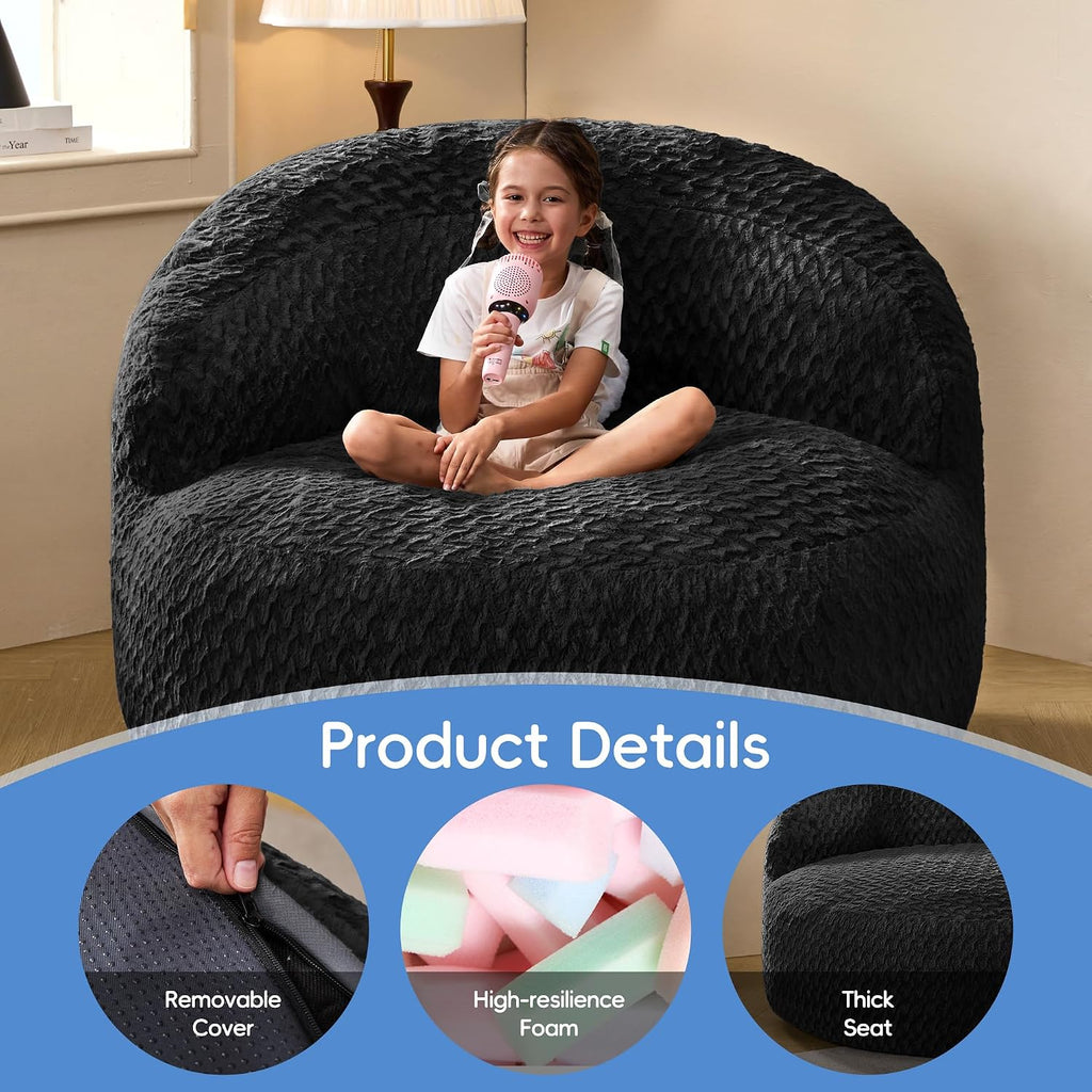 Hobestluk Bean Bag Chair Giant Bean Bag Chairs for Adults Big Bean Bag Chair with Memory Foam Filler Adults Large Beanbag with Faux Fur Cover for Bedroom (Chevron Black,Oversize)