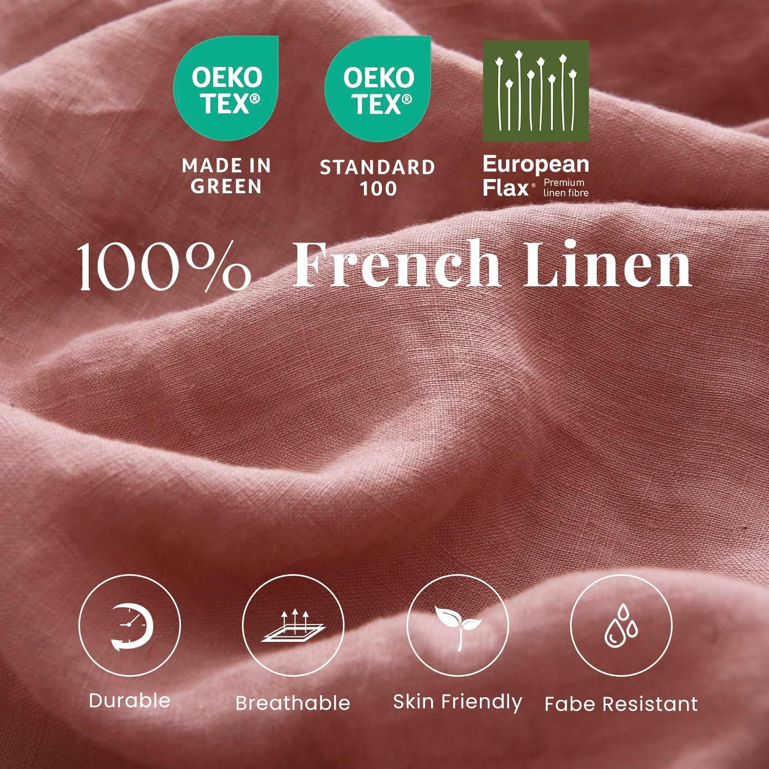 S VICTORY SYMBOL 100% Organic Linen Sheets Set,Washed French Flax Bed Sheets Set 3Pcs Twin Size,Natural Linen Bedding Breathable Soft-Clay