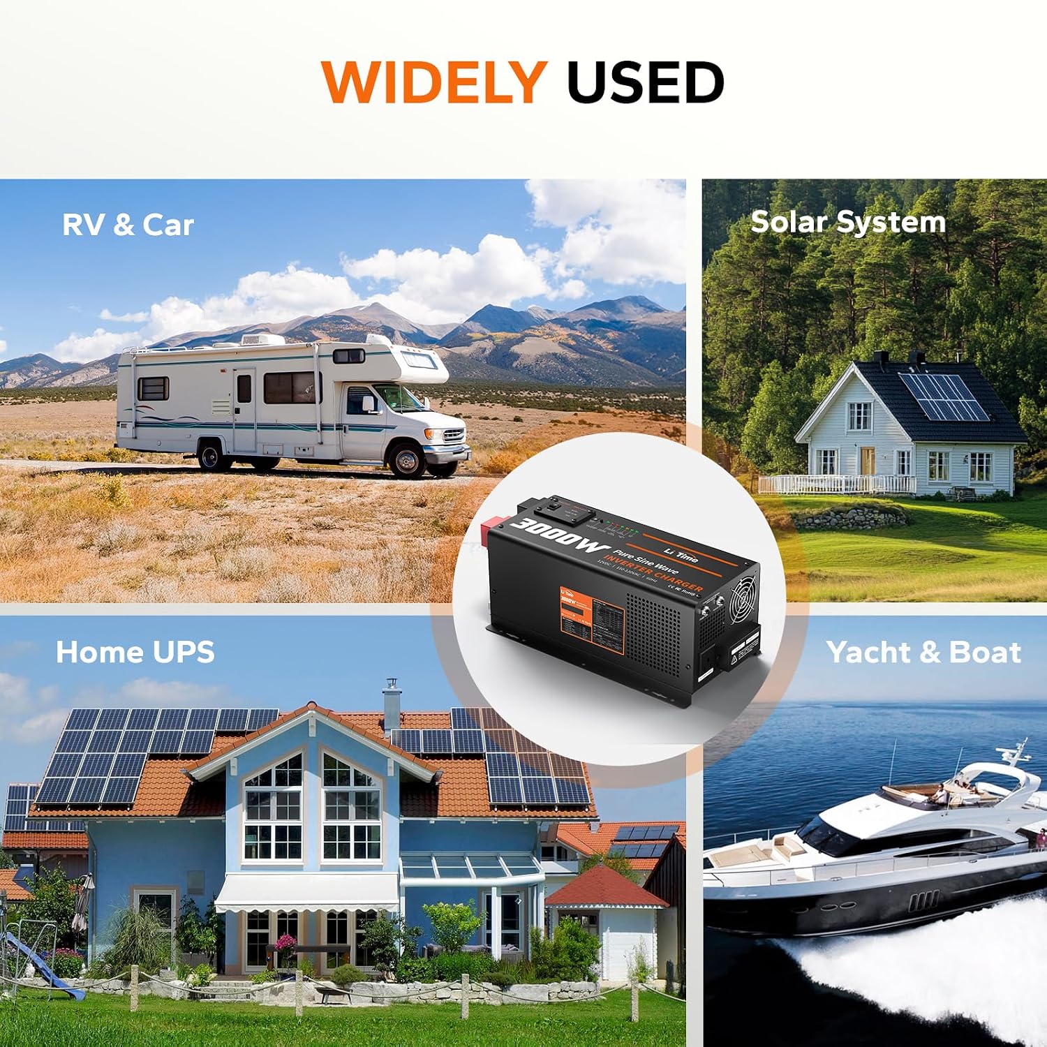 LiTime 3000W Inverter Charger, Pure Sine Wave Inverter 12V DC to 120V AC, 9000W Peak Power, UPS Function, 5A - 45A Adjustable Current, LCD Remote Control for RV, Home Backup, Truck, Boat