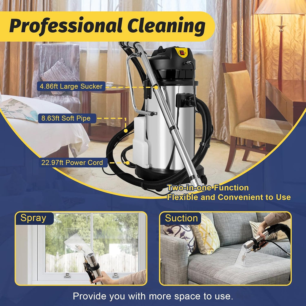 40L/11Gal Commercial Carpet Cleaner, 110V 1034W 3 in 1 Multi-Purpose Wet Dry Vacuum Cleaner Portable Carpet Cleaning Machine w/Circulating Air Cooling Systems for Hotels, Guesthouses (Two Packages)