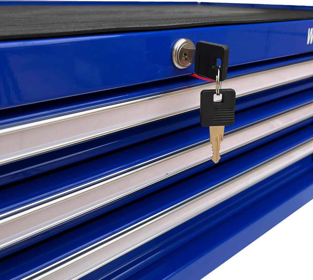 Workington Industrial 3 Drawers Portable Metal Intermediate Box, 26' Middle Tool Chest Cabinet with Ball Bearing Drawer Slides, Steel Tool Storage Box Organizer 4009 Blue