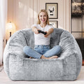 Bean Bag Chairs for Adults, Giant Beanbag Sofa Comfy Reading Chair, Oversized Bean Bag Chairs for Living Room Bedroom, Soft Faux Fur Fabric, 3.2FT, Dark Grey, Plush