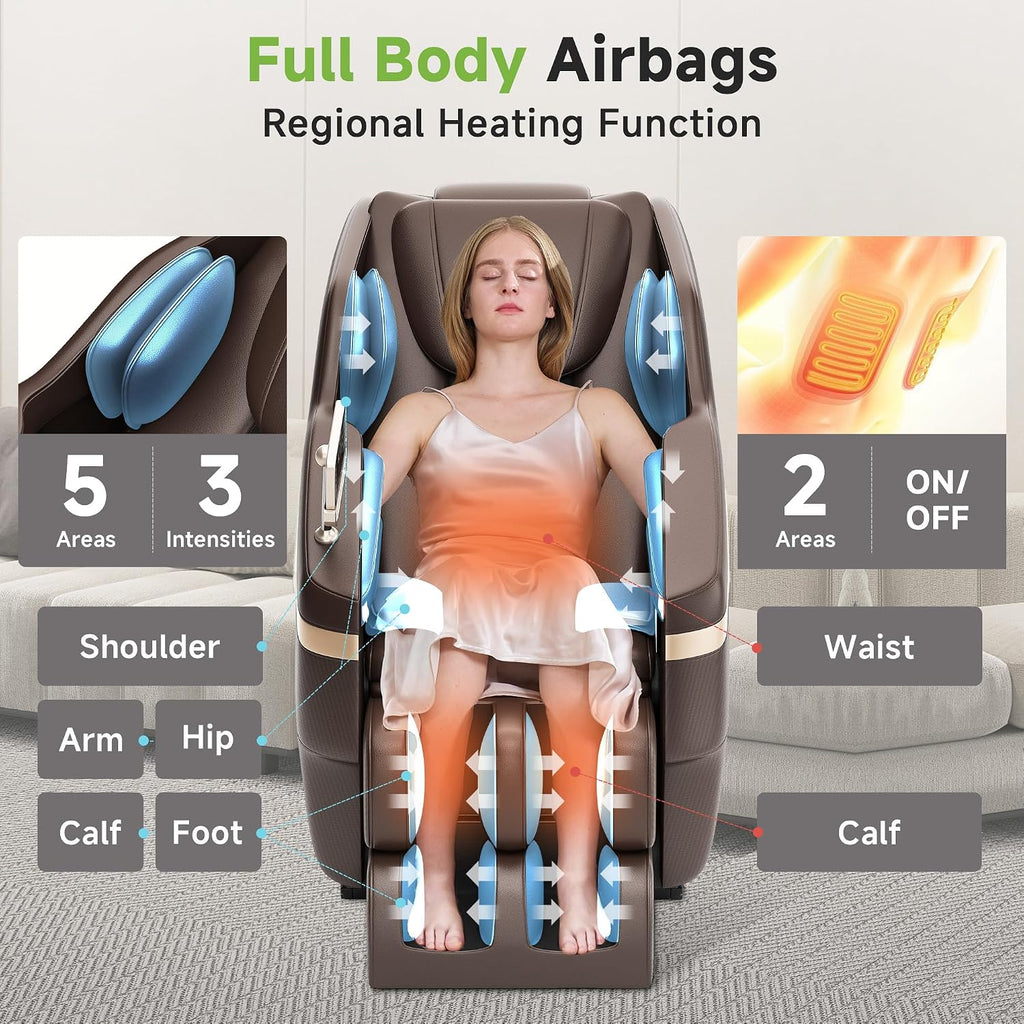 Real Relax 2025 Full Body Massage Chair, Zero Gravity Shiatsu Massage Chair Recliner, Foot Massage, Bluetooth, Large Control Screen (Brown and Gold)
