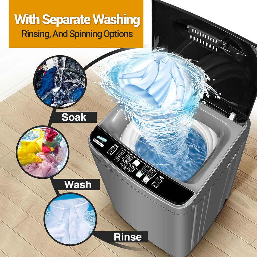 Portable Washing Machine, 17.7lbs Full-Automatic Small Washing Machine for Apartment, 10 Wash Programs with Drain Hose Dorm Size Portable Washer for RV, Home, College, Grey