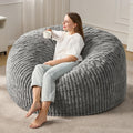 Hobestluk 5ft Bean Bag Chairs for Adults Large Beanbag Chair with Stripe Plush Cover Big Bean Bag Chair for Living Room Bedroom Dorm Office -Grey (50' x 50' x 24')