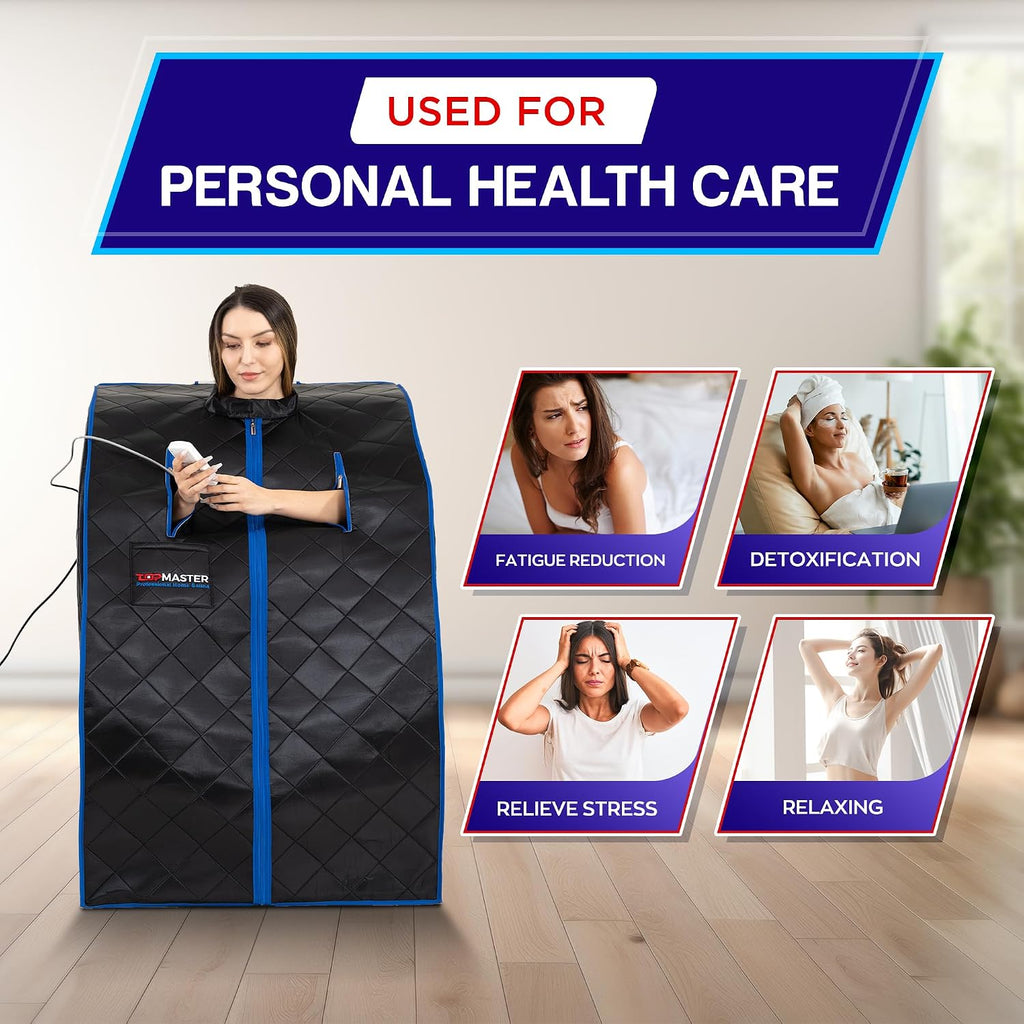 TopMaster Foldable Infrared Sauna, Portable Sauna for Home, Sauna Tent Sauna Box Portable, Indoor Portable Sauna with Foldable Chair, Wired Controller - Sauna Box for Home 1050W Power, Max 140°F Black
