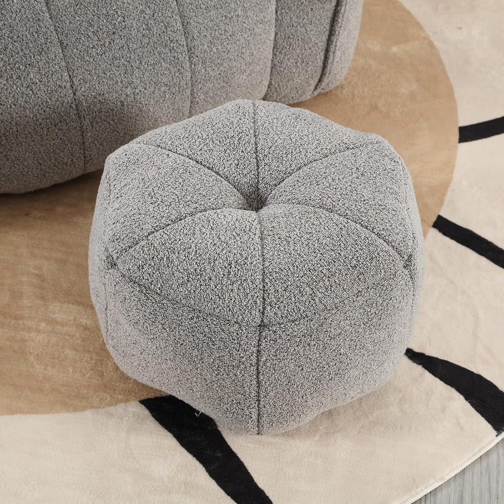 Giant Bean Bag Chair with Ottoman, Oversized Beanbag Chair for Adults, Comfy Floor Sofa Chair with Foam Filler, Pumpkin Lazy Lounger for Living Room, Game Room, Reading Corner, Chenille Grey