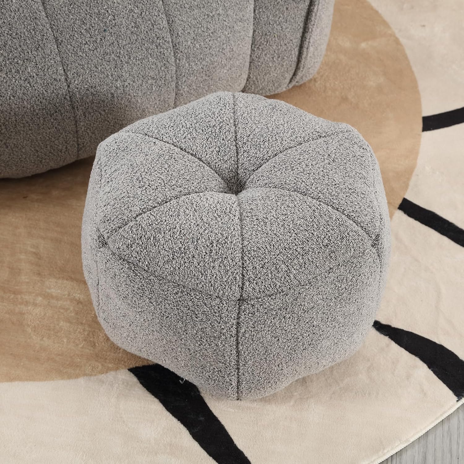 Giant Bean Bag Chair with Ottoman, Oversized Beanbag Chair for Adults, Comfy Floor Sofa Chair with Foam Filler, Pumpkin Lazy Lounger for Living Room, Game Room, Reading Corner, Chenille Grey