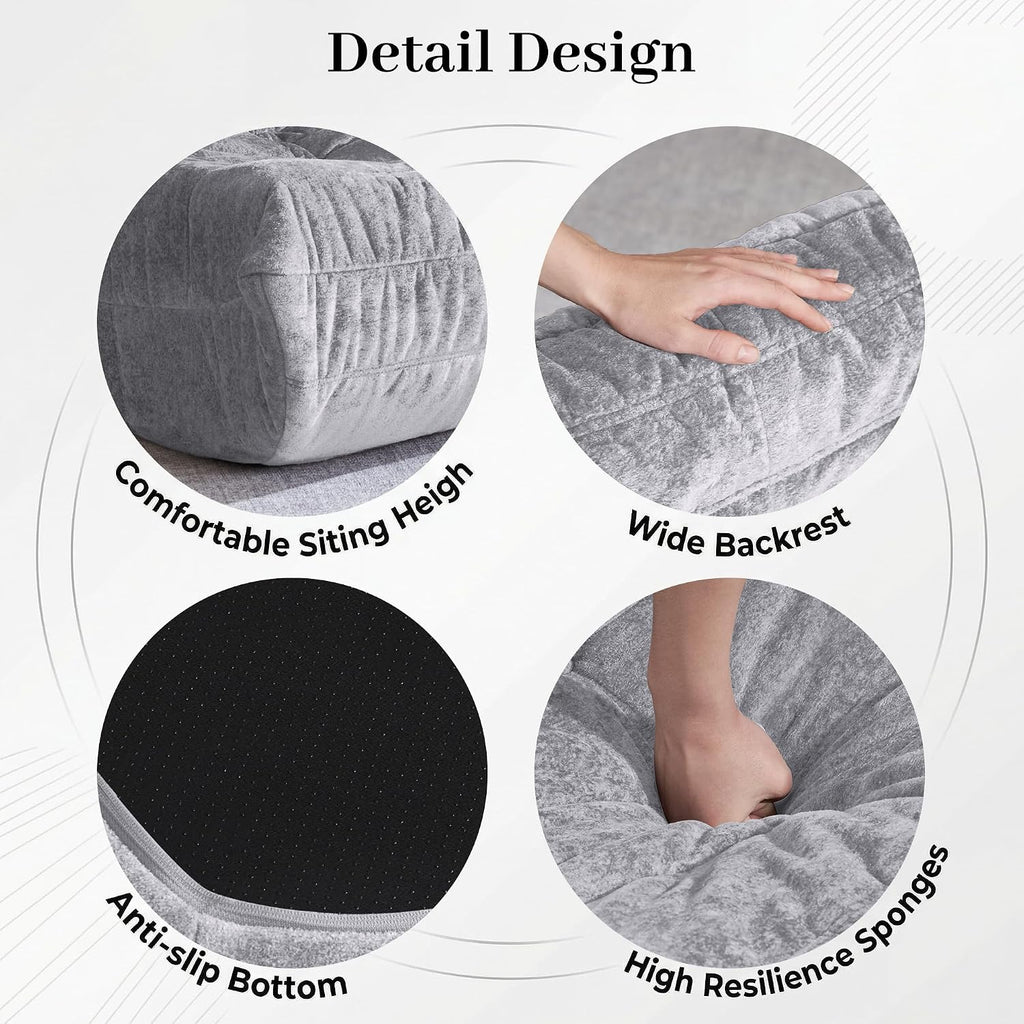 Bean Bag Chair, Giant Bean Bag Chairs for Adults, Faux Fur Memory Foam Bean Bag Couches with Filler, Fireside Lazy Sofa for Living Room, Bedroom, Office(Light Gray)