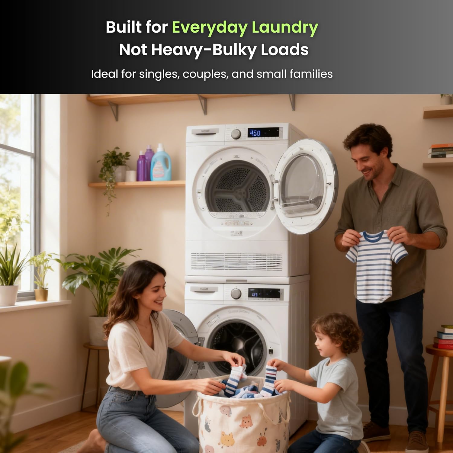 Conserv Front Load Washer & Condensing Dryer, 2.2 cu ft Washer (110V) + 4 cu ft Dryer (220/240V), ENERGY STAR, 15 Cycles, Stainless Steel Drum, LED Display, Compact Laundry Pair (Matte Black)