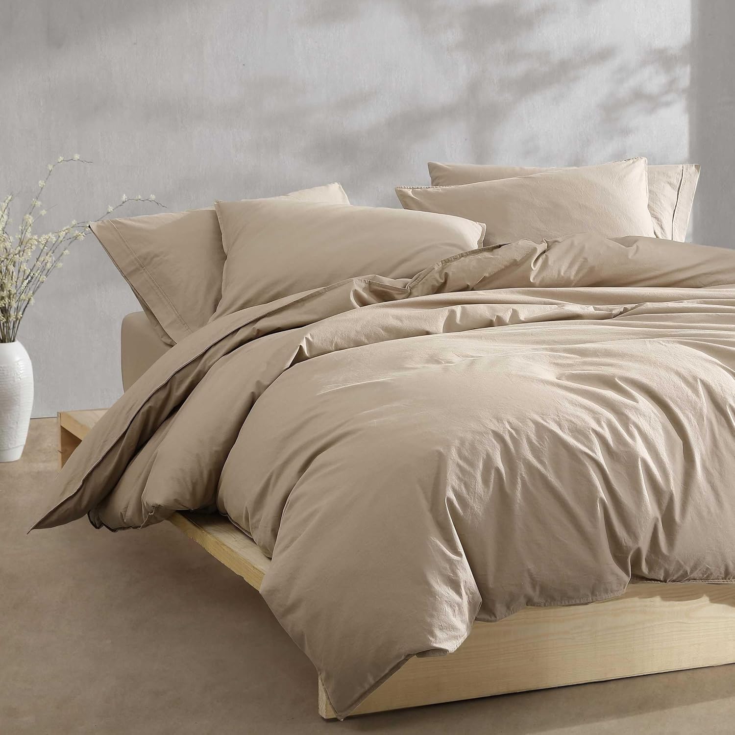 Calvin Klein - King Comforter Set, Modern Cotton Washed Percale Bedding with Matching Shams, Oeko-Tex Certified (Washed Percale Camel Brown, King)