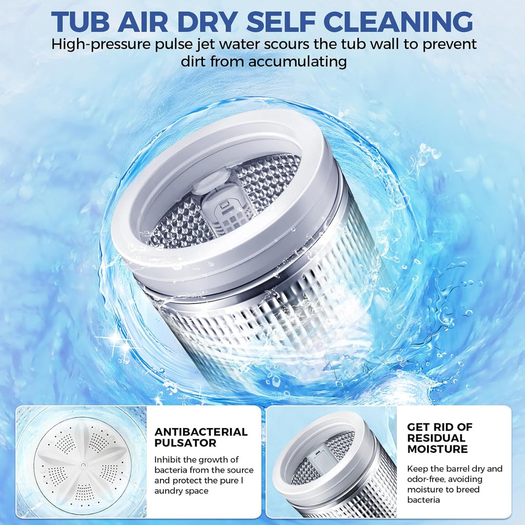 Nictemaw Portable Washing Machine, 20Lbs Capacity Full-Automatic Portable Washer with Drain Pump, 2.8Cu.ft Washer and Dryer Combo with 10 Programs & 8 Water Levels for Apartment, Dorms, RV- Glass Lid