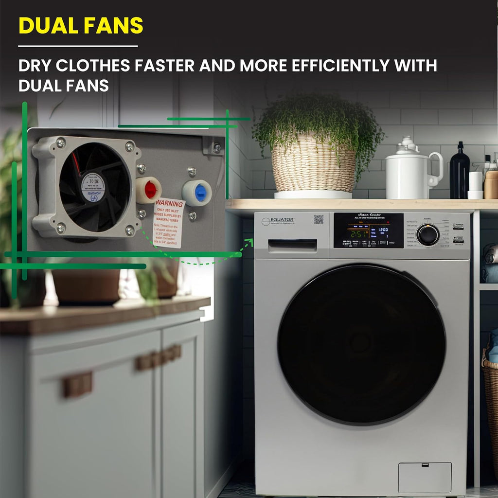 Equator All-in-One Washer Dryer VENTED-DRY 30% FASTER than Condense 15lb 110V in Silver