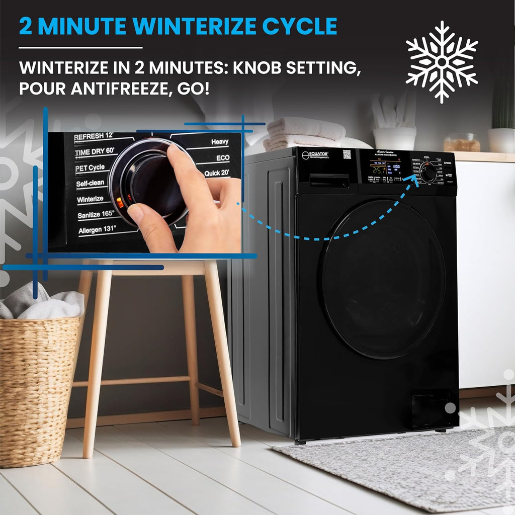 Equator All-in-One Washer Dryer VENTED-DRY 30% FASTER than Condense 15lb 110V in Black