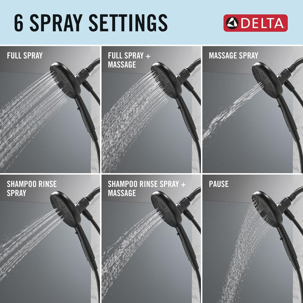 Delta Nicoli 14 Series Matte Black Bathtub Shower Faucet Set with Handheld Shower Head, Valve Trim Kit, Matte Black 144749-BL-HS (Valve Included)