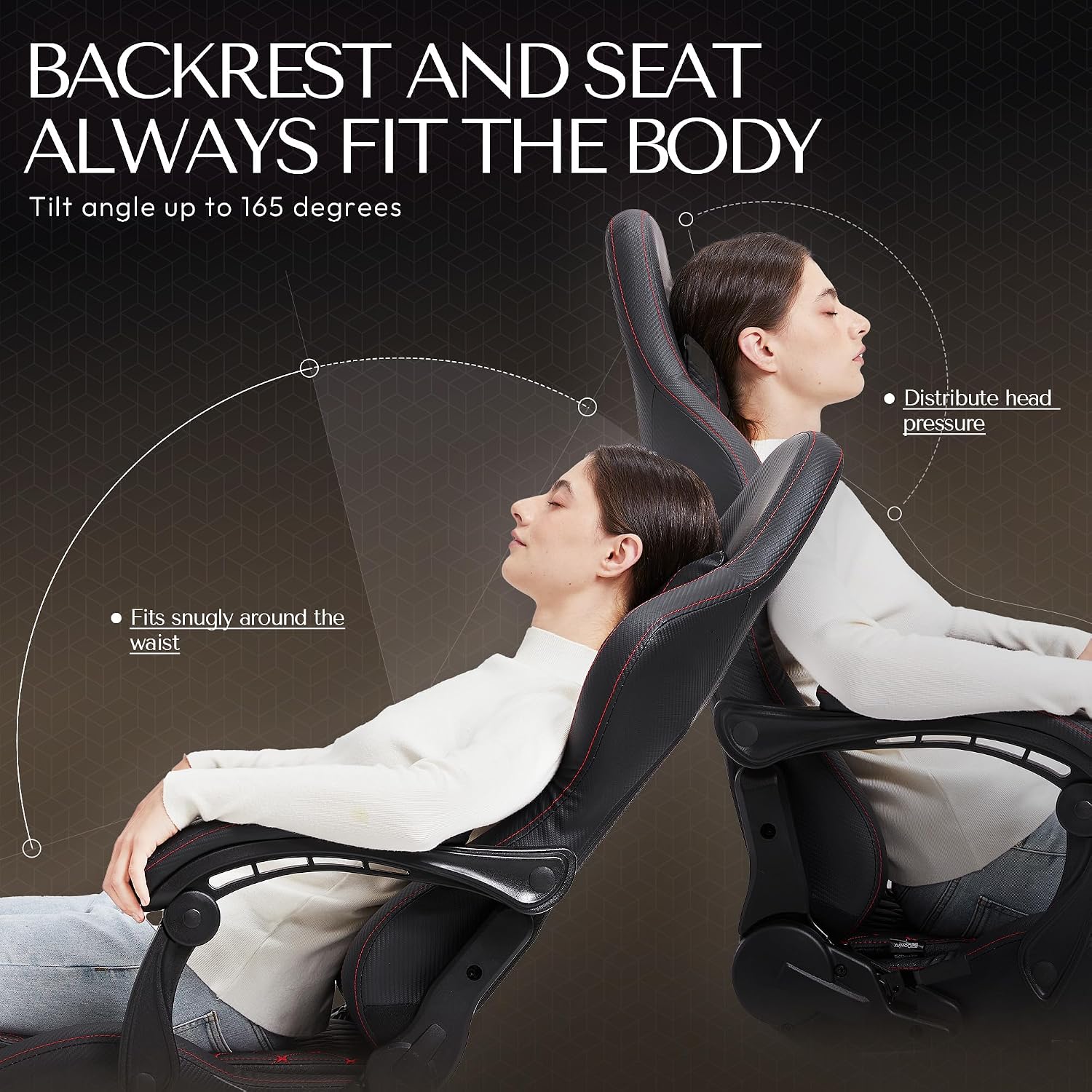 Dowinx Gaming/Office PC Chair with Massage Lumbar Support, Vintage Style PU Leather High Back Adjustable Swivel Task Chair with Footrest (Black and Red)