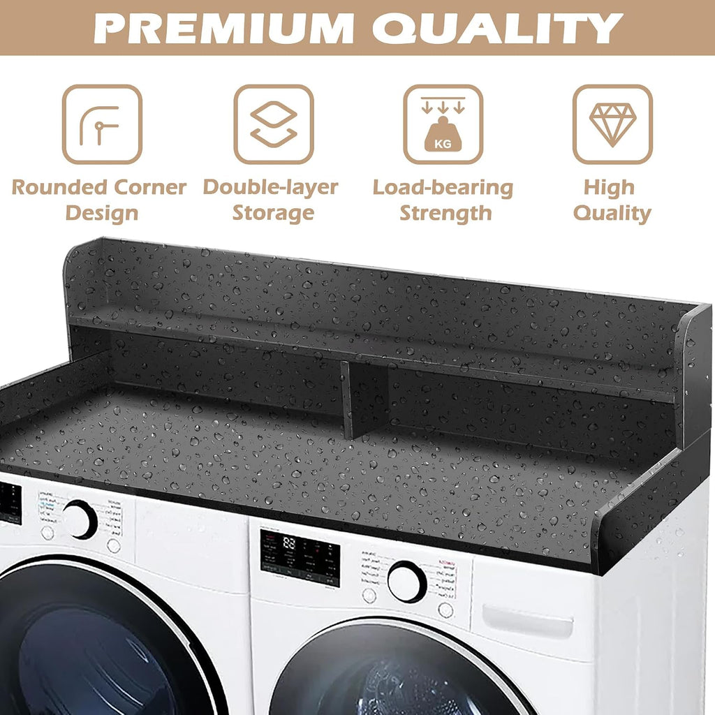 Royxen Laundry Countertop with 2-Tier Shelf Universal Fit, Washer and Dryer Countertop with Storage Space, Shelf Height 11.5 Inches, Solid Wood Core, Black