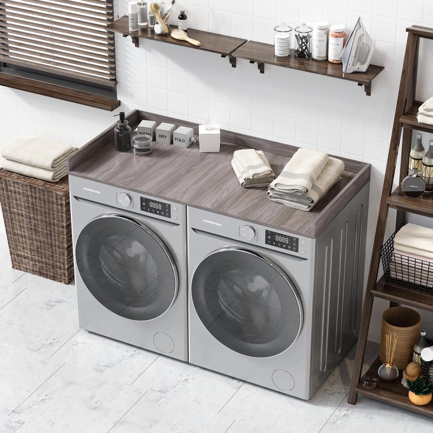 OfficeSimpli Washer Dryer Countertop, Made in USA, Non-Slip Pads, Laundry Room Wood Topper, Washer Dryer Cover for Top, Laundry Countertop, Laminate Finish (Iconic Maple, Standard (27.5' x 54'))