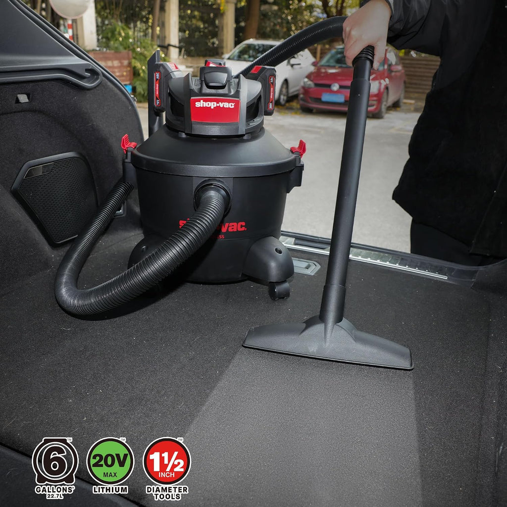 Shop-Vac 5430030 6 Gallon Cordless Wet/Dry Vac, 8.0 Peak Kpa, 1.5 Inch Diameter x 7 Foot Hose, Portable Design for Easy Cleanup in Home, Garage, and Vehicle