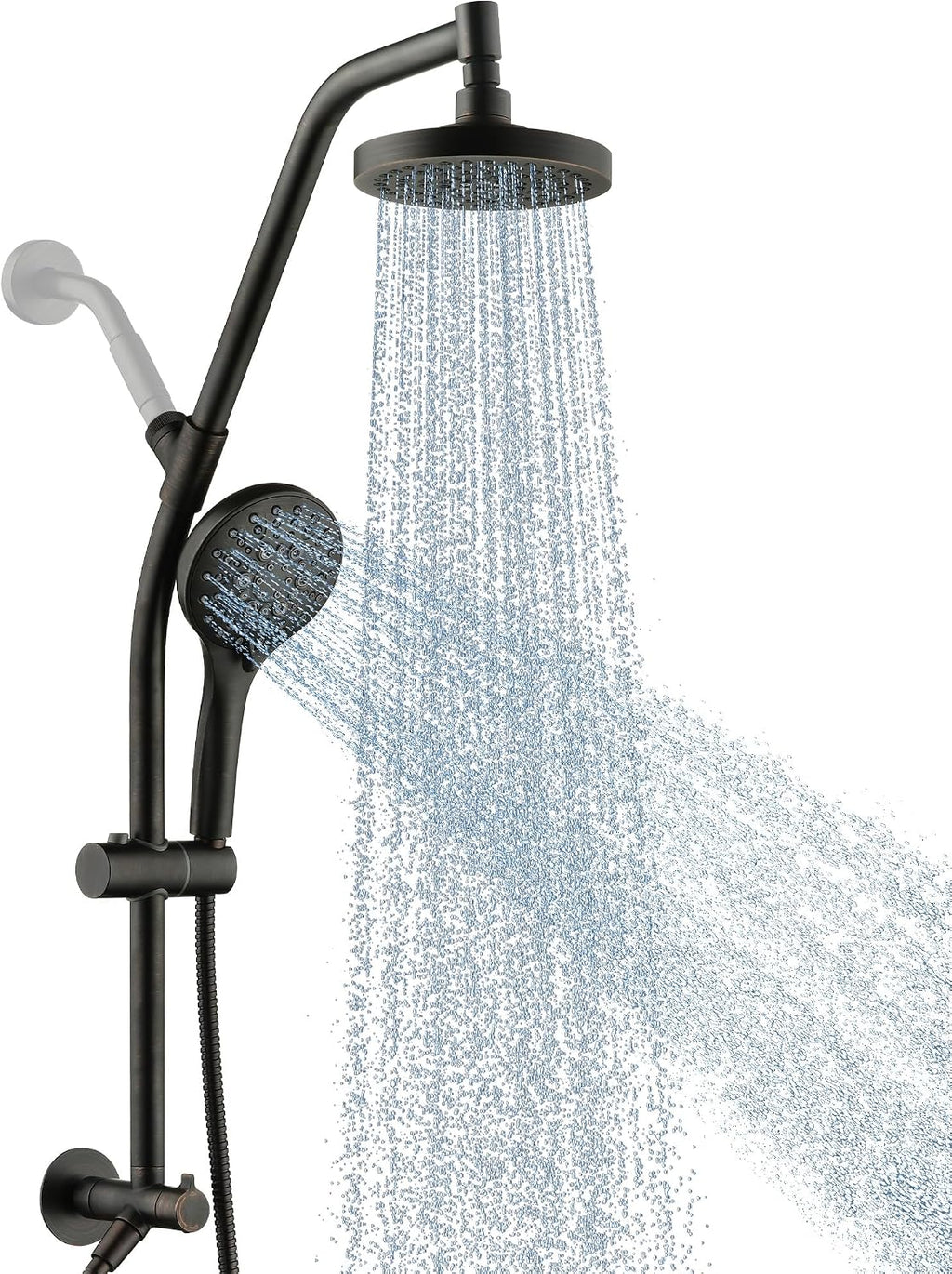 BRIGHT SHOWERS Rain Shower Head with Handheld Combo, Dual Shower System with Slide Bar, Adjustable Height, Brass Slide Bar & Diverter, 60 Inch Stainless Steel Hose, Oil Rubbed Bronze
