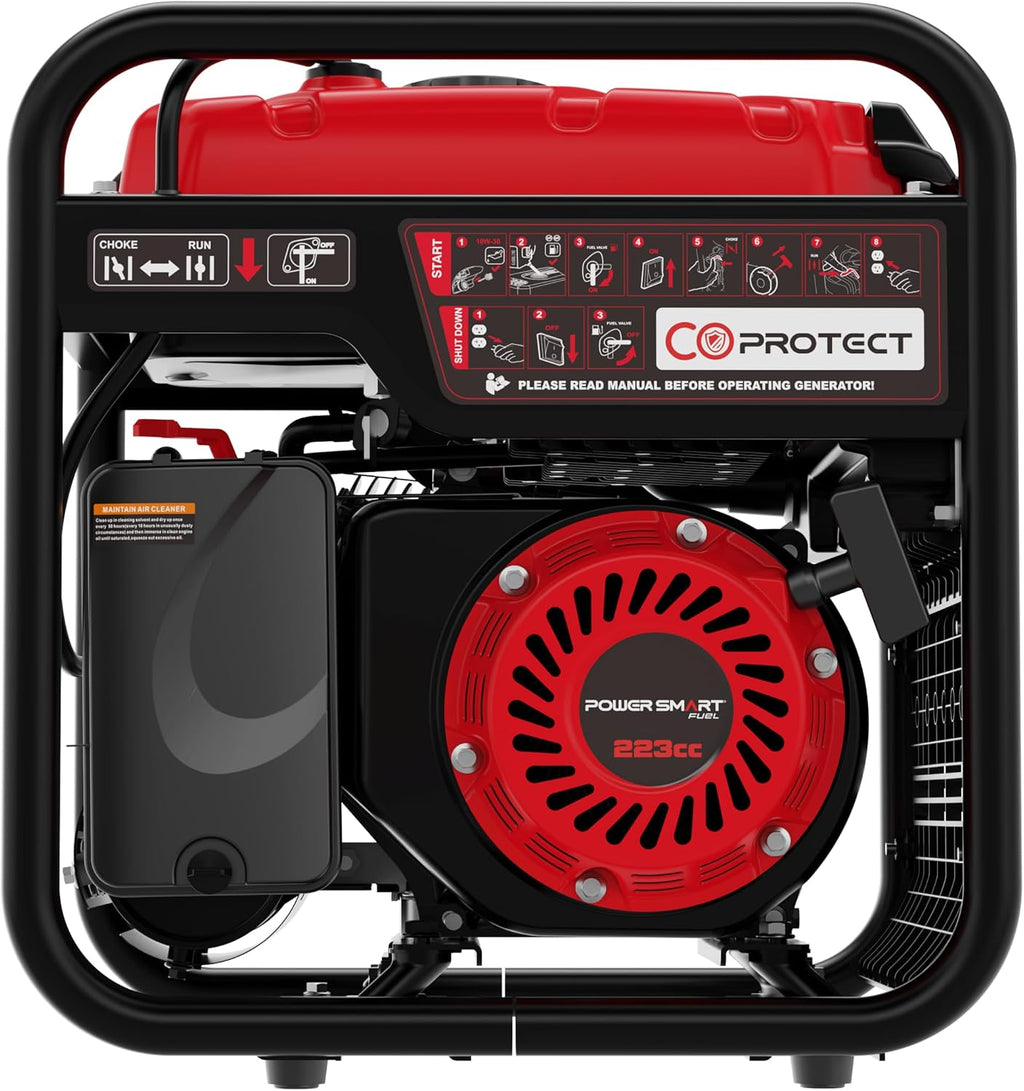 PowerSmart 4500W Portable Inverter Generator, 3800W Rated Super Quiet Gas Powered Engine with CO Alarm, Parallel Ready, 223cc, Clean Power for Sensitive Electronics, RV Ready & Emergency Home Backup