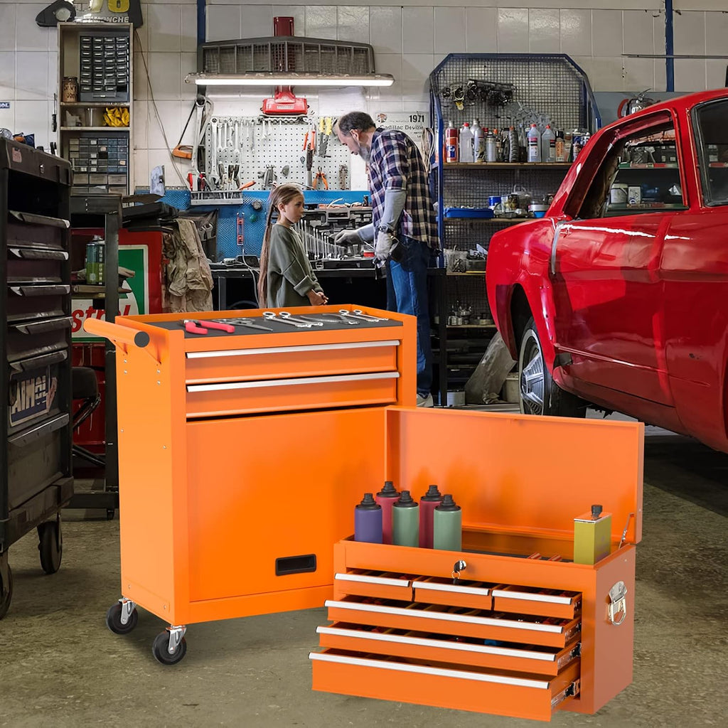 Go Big 8-Drawers Tool Chest Tool Box, Rolling Tool Chest with Wheels, Rolling Tool Box with Wheels, Garage Tool Storage Cabinet on Wheels, Locking System Toolbox(Orange)