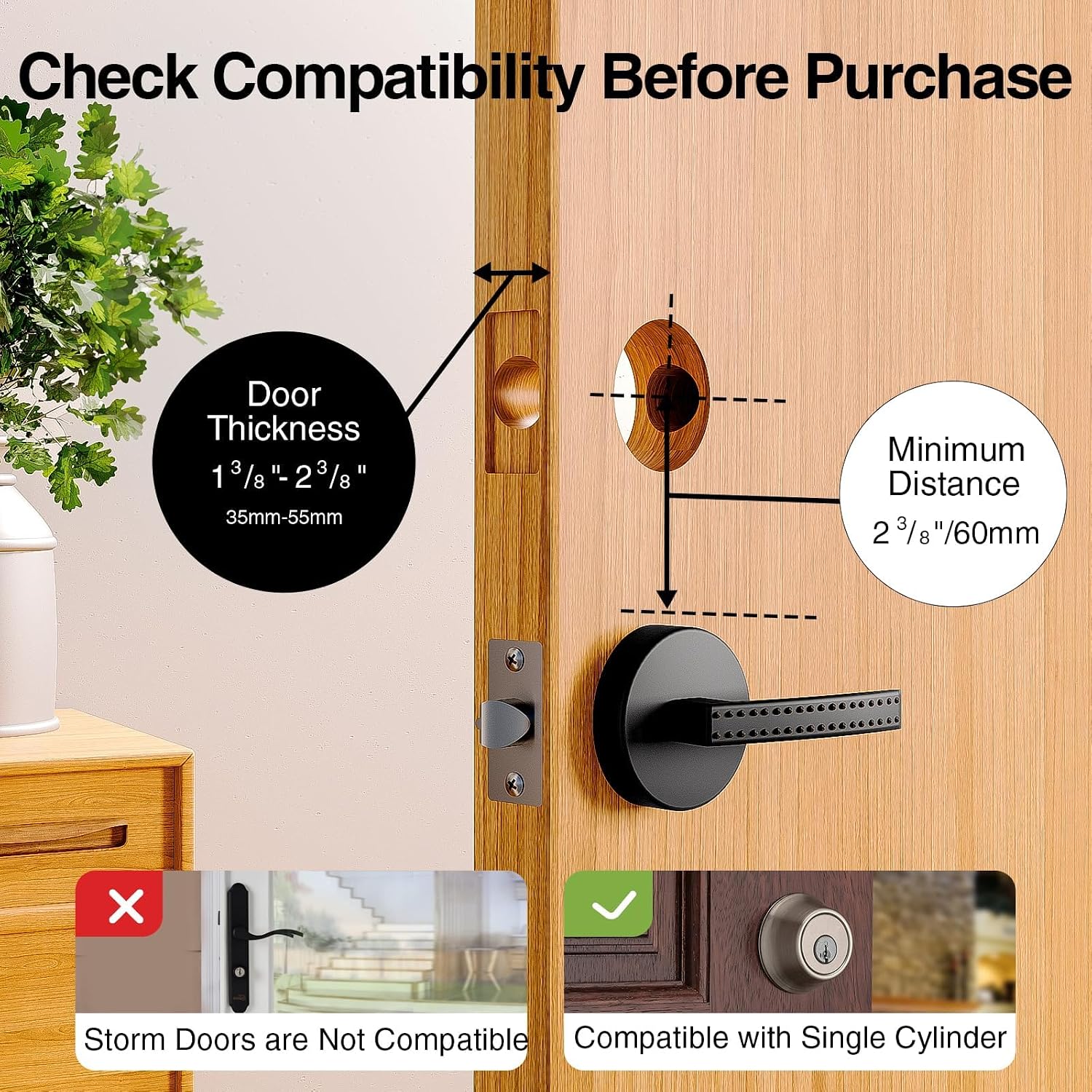 GHome Smart 3 in 1 Door Lock with Fingerprint,WiFi,Keyless Entry Smart Deadbolt, 2K HD Camera, 2.4GHz, App Remote Control, Smart Door Knob with Doorbell
