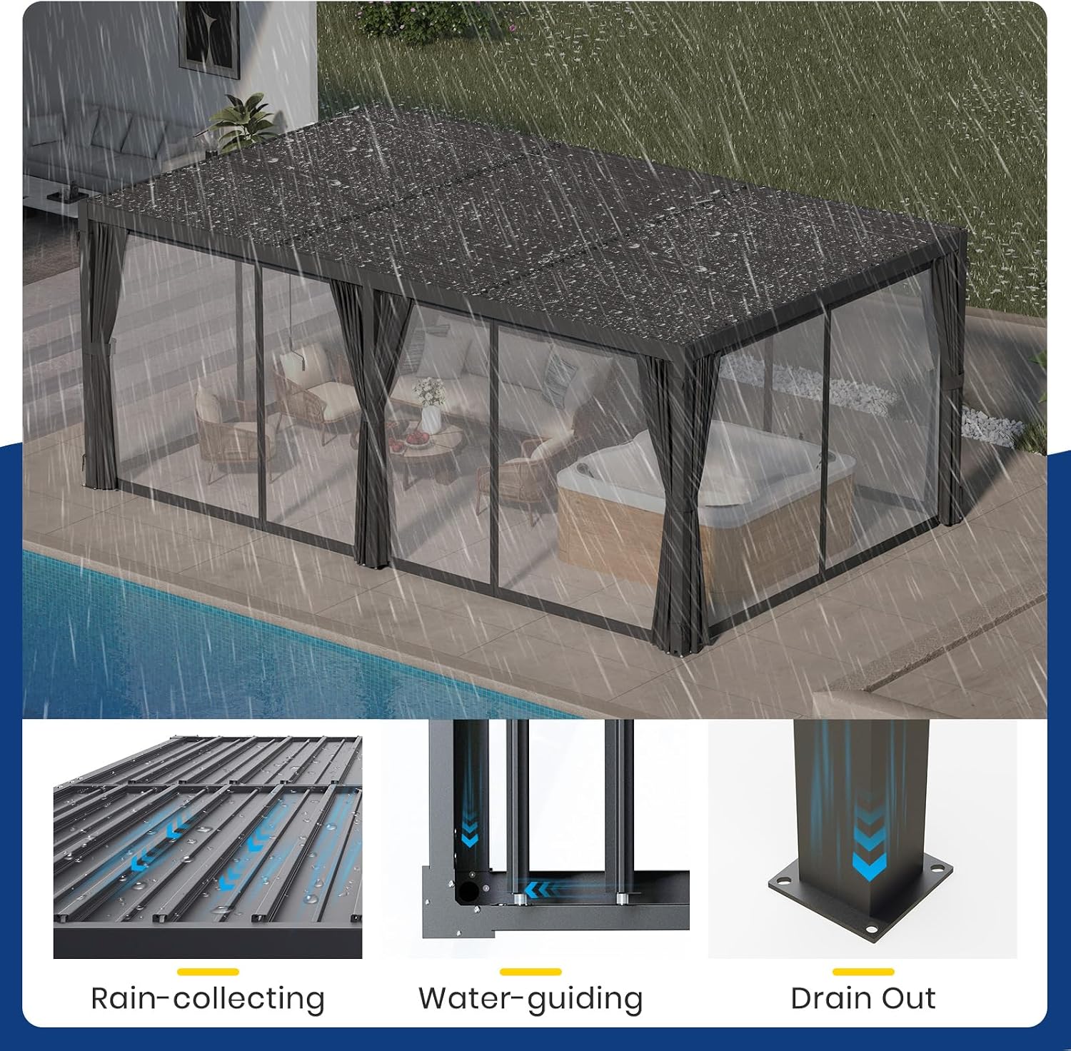 10'×20' Outdoor Louvered Pergola, Aluminum Louvered Pergola Patio with Adjustable Roof for Outdoor Deck, Backyard, Garden (10X20FT)