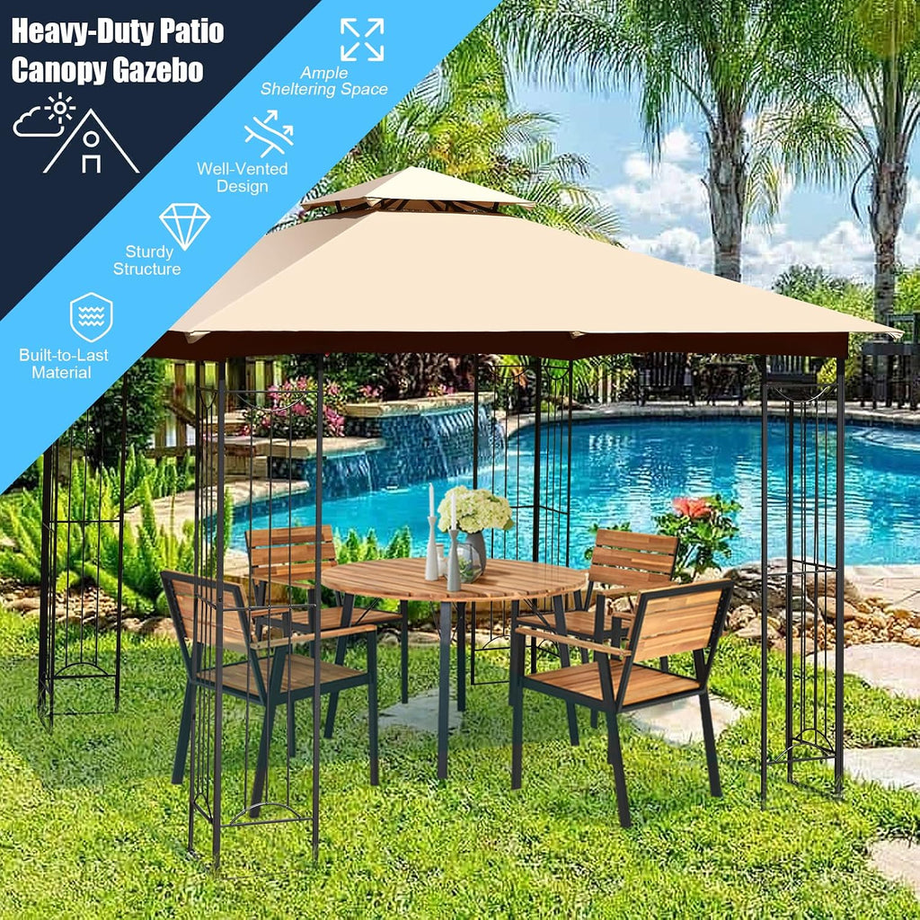 Tangkula 10 x 10 FT Patio Gazebo, Double Roof Outdoor Gazebo with Steel Frame, Patio Pavilion Shelter for Poolside, Deck, Backyard (Beige)