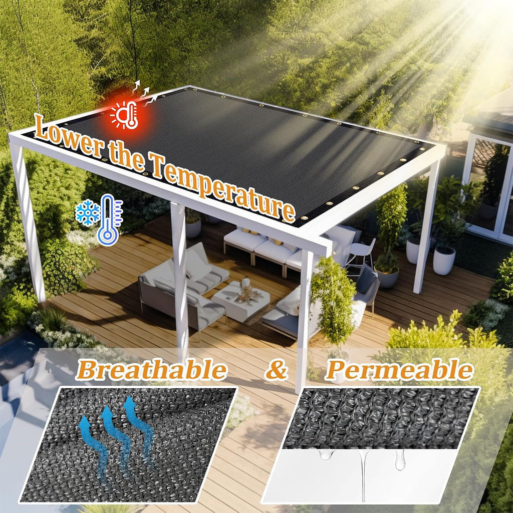 Shade&Beyond Customized Size 12' X 20' Shade Cloth with Grommets, 90% UV Protection Pergola Shade Cover Mesh Tarp Sun Screens for Patio GN07, Dark Gray