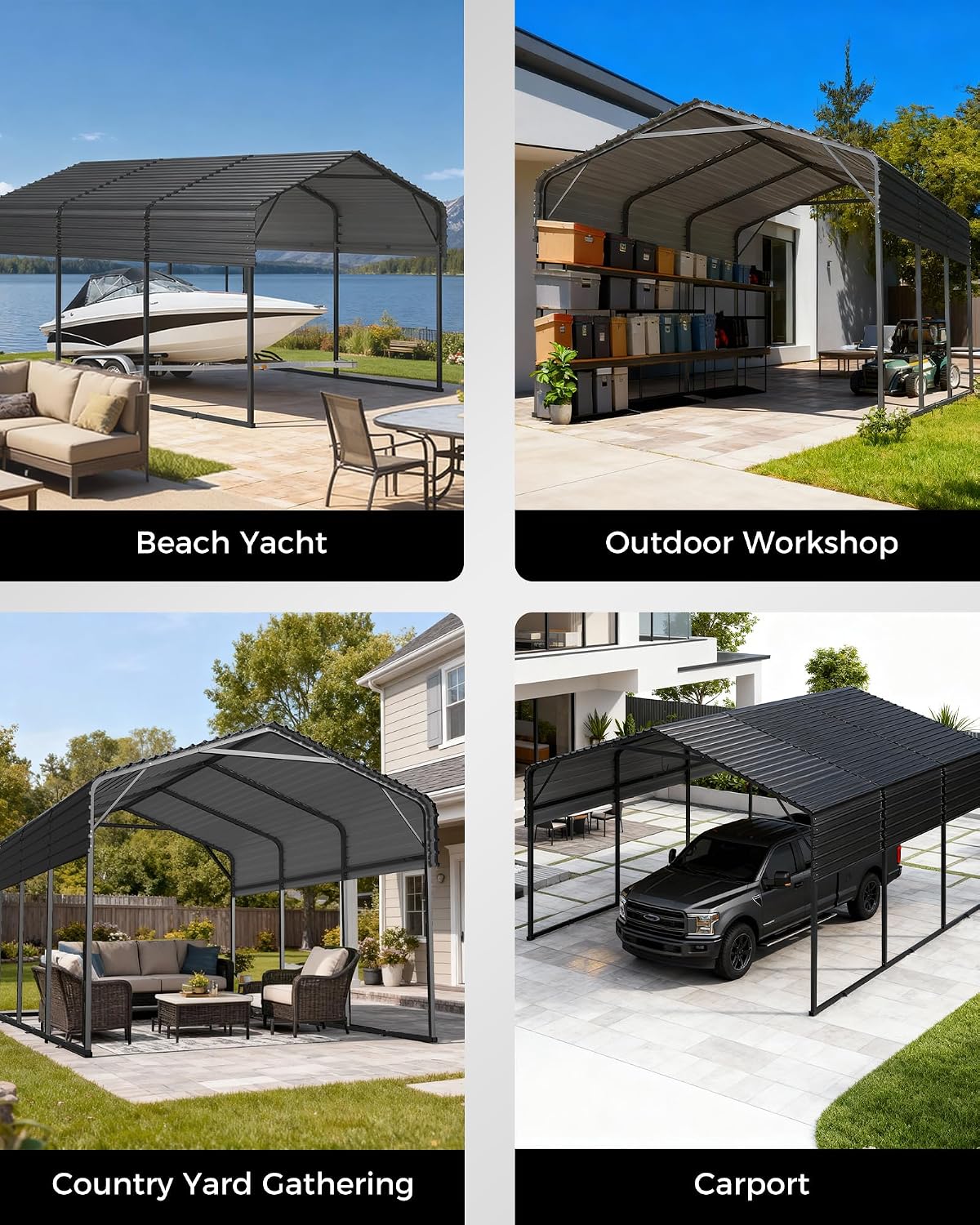 10x15FT Heavy Duty Metal Carport with Galvanized Steel Roof - All-Weather Car Shelter for Cars, Trucks, Boats, Reinforced Frame, Enhanced Base, Metal Car Port Garage