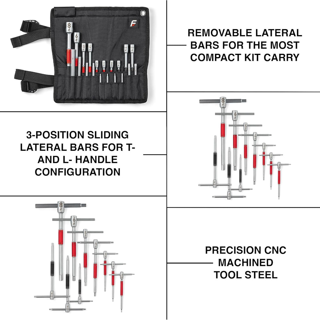 Feedback Sports | Modular T-Handle Kit Hex + Torx Wrench Set | Includes 10 Tools (7 Hex Wrenches & 3 Torx) | For Bicycle Maintenance & Repair