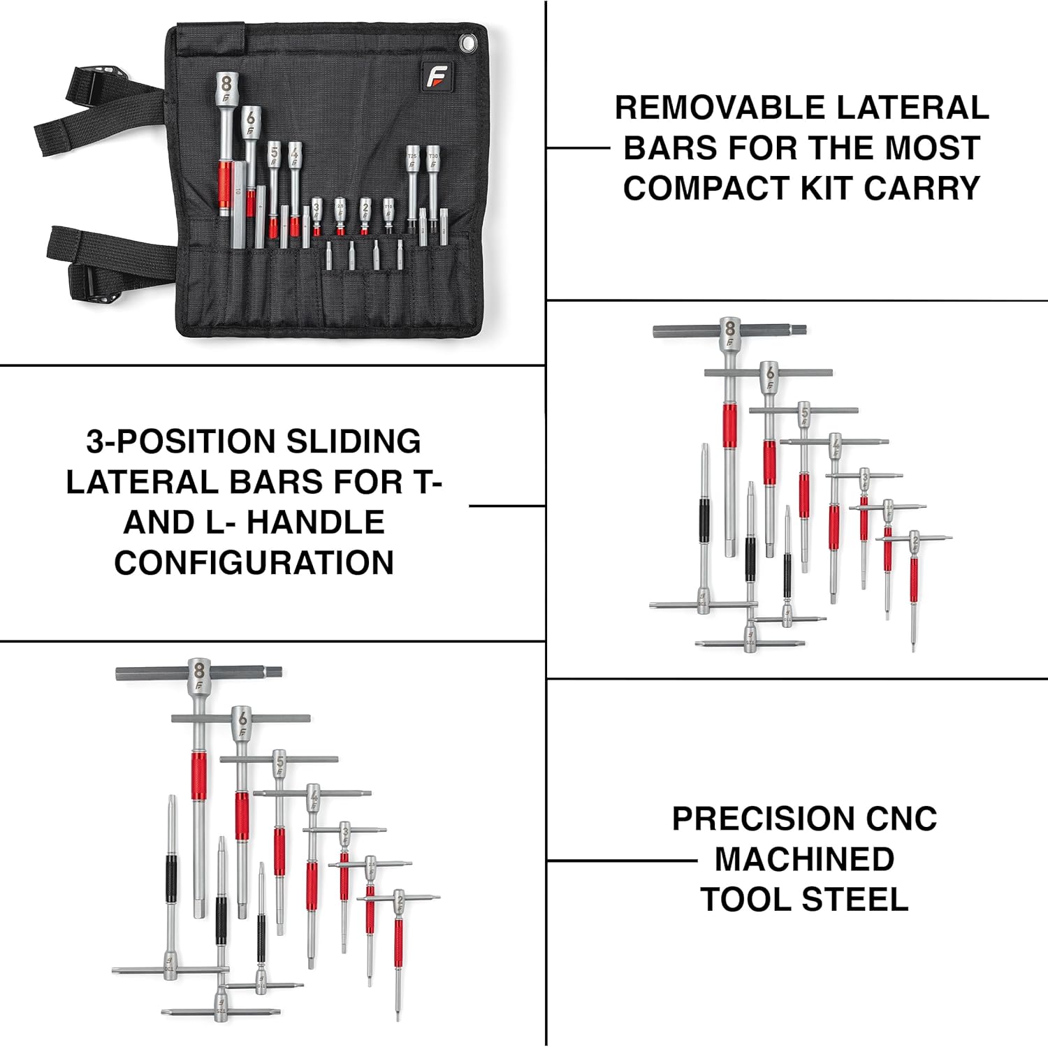 Feedback Sports | Modular T-Handle Kit Hex + Torx Wrench Set | Includes 10 Tools (7 Hex Wrenches & 3 Torx) | For Bicycle Maintenance & Repair