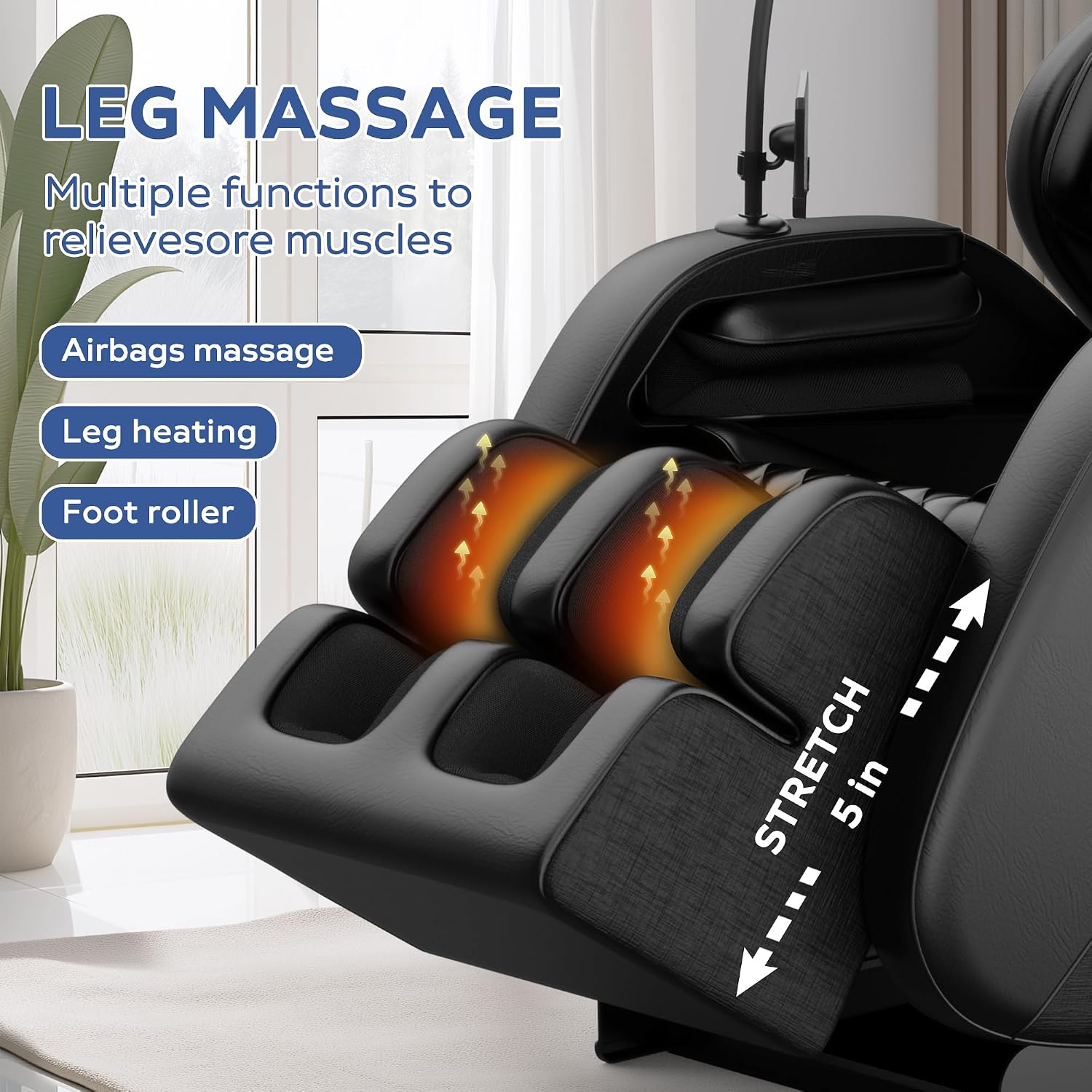 Zero Gravity Massage Chair Recliner with 8 Roller Heads, Full Body Air Pressure System, Heated Waist and Legs, Foot Roller Therapy, Bluetooth Audio, Automatic Programs for Home Office, Black