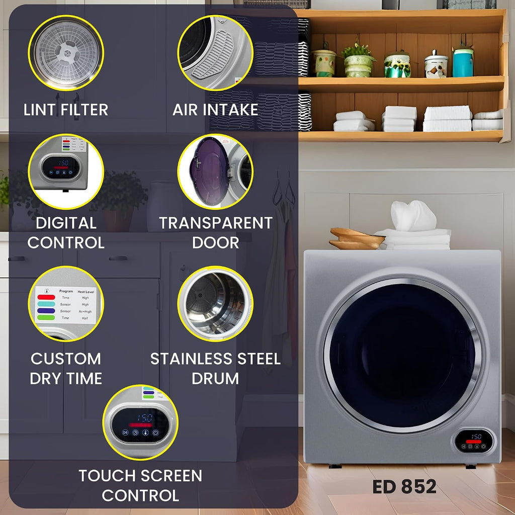 Equator Premium Stackable 15 Lbs Washer 1.62cf 110V+Vented Digi Dryer 3.5cf 110V (Silver)