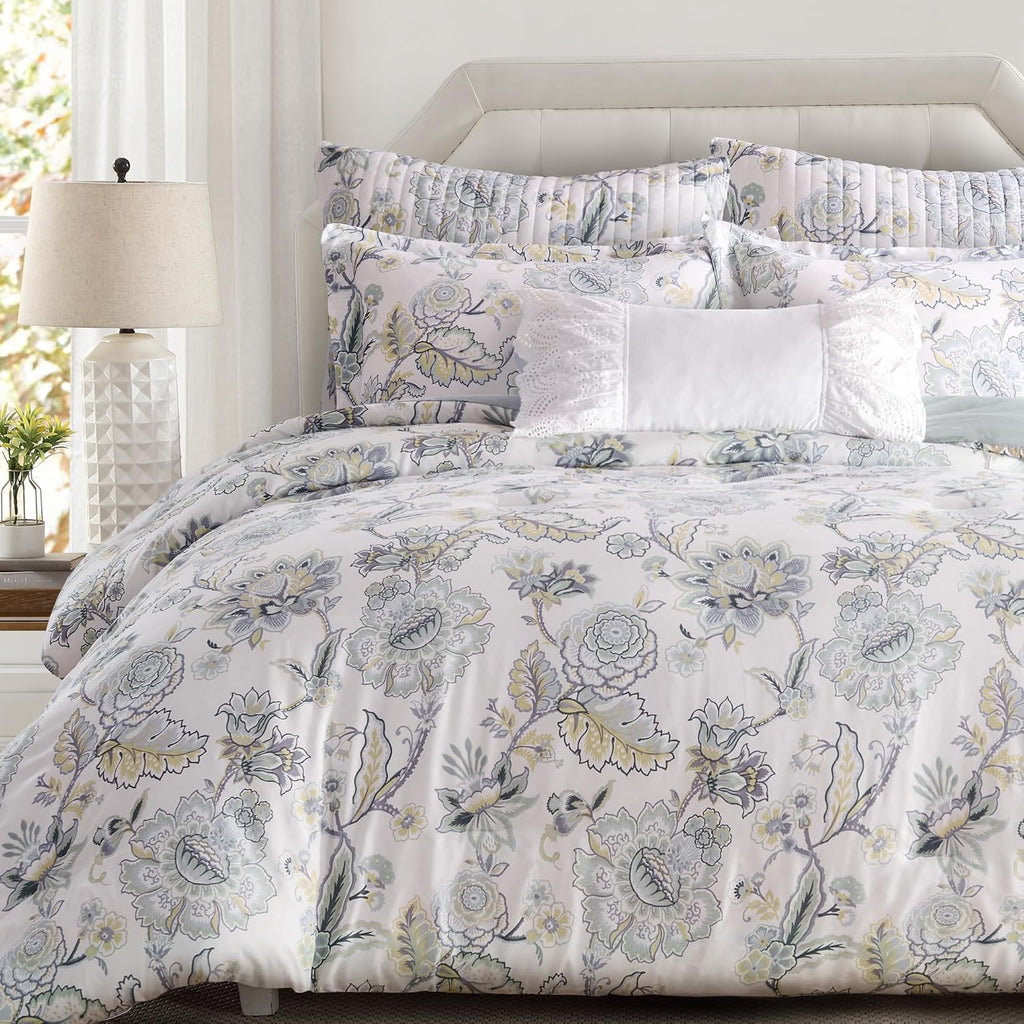 Levtex Home Ophelia Spa Reversible Twin/Twin XL Comforter Set (68x88in) with 1 Pillowcase (26x20in) - Bedding - Blue, Yellow, White - Rayon Twin Size Comforter Set - Lightweight, Soft, Pre-Washed