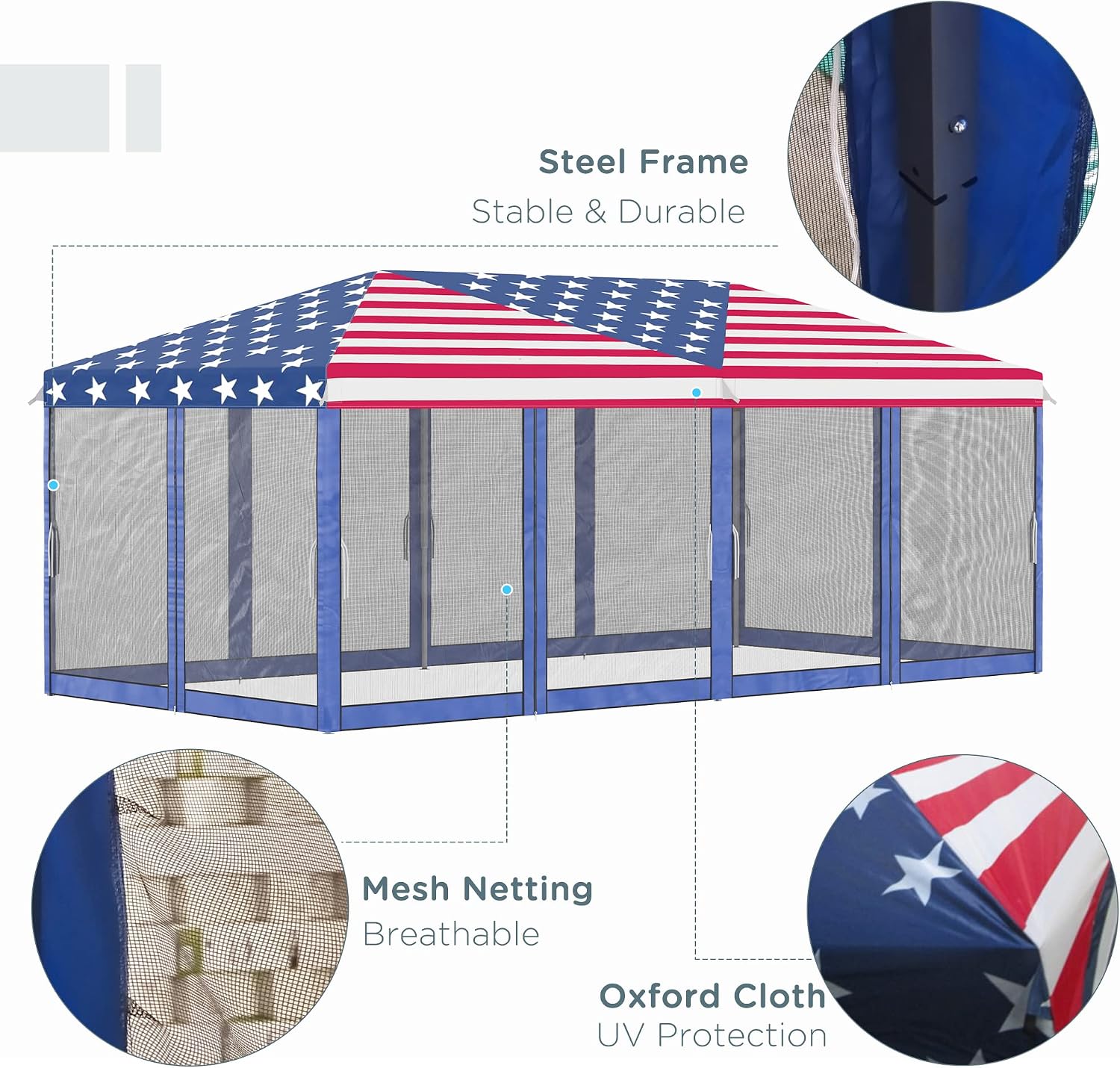Outsunny 10' x 20' Pop Up Canopy Tent with Netting, Heavy Duty Large Party Tent, Instant Sun Shelter with Carry Bag for Backyard Garden Patio, American Flag