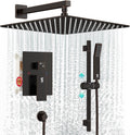 SR SUN RISE 12 Inch Oil Rubbed Bronze Shower Faucet Set, Wall-Mount Adjustable 16-Inch Slide Bar with Square Hand Shower System Included Valve and Trim Kit