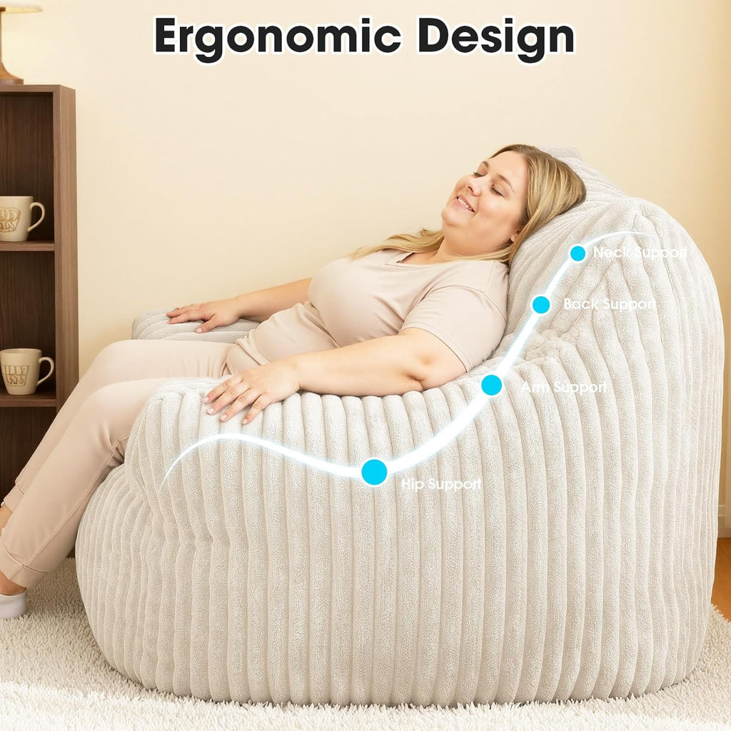 Giant Bean Bag Chair for Adults, Oversized Memory Foam Bean Bag Sofa with Armrests, Large Comfy Fluffy Single Lounges Mini Couch for Living Room, Bedroom & Dorm(Beige)