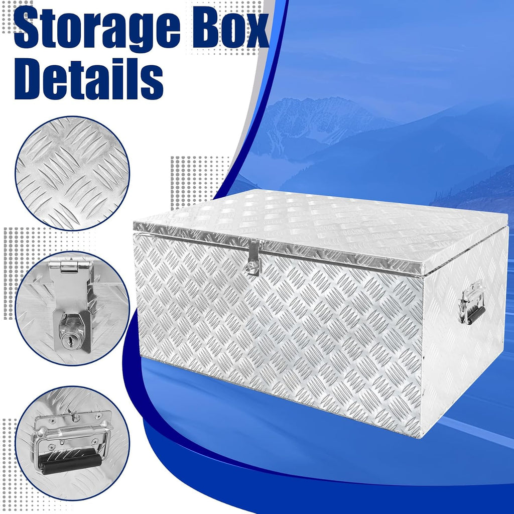 Aluminum Underbody Truck Box 32'×18'×14' Pick up Square Storage Toolbox Heavy Duty Diamond Plate Tool Boxes with Side Handle Buckle Lock and Keys for Storage and Organization