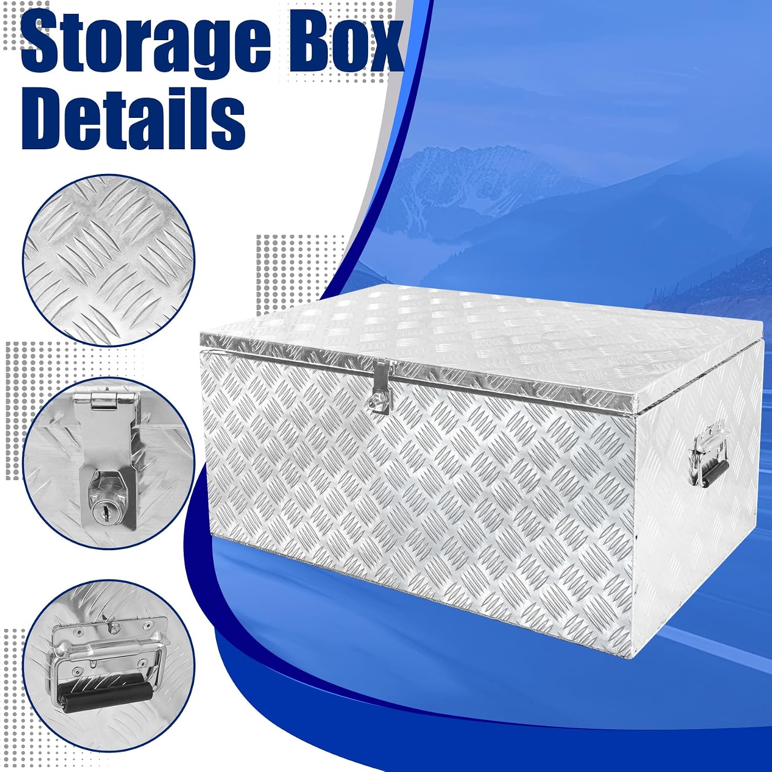 Aluminum Underbody Truck Box 32'×18'×14' Pick up Square Storage Toolbox Heavy Duty Diamond Plate Tool Boxes with Side Handle Buckle Lock and Keys for Storage and Organization