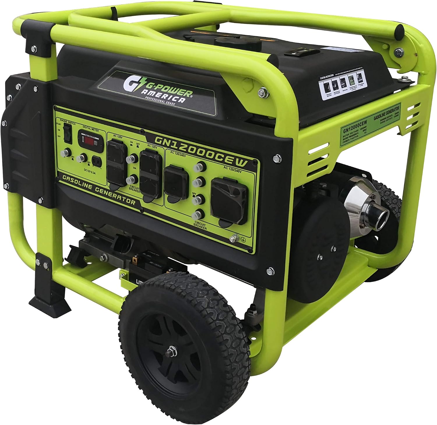 Green-Power America 12000 Watt Gasoline Powered Portable Generator, Recoil/Electric Start, 12V-8.3A Charging Outlets, Home Back Up & RV Ready, 49 State Approved
