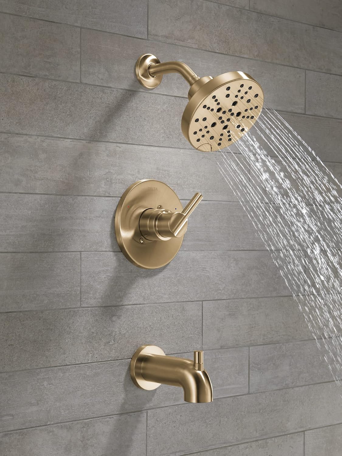 Delta Nicoli 14 Series H2Okinetic Bathtub and Shower Faucet Set, Brushed Gold Shower Head and Handle Set, Valve Trim Kit, Champagne Bronze 144749-CZ (Valve Included)