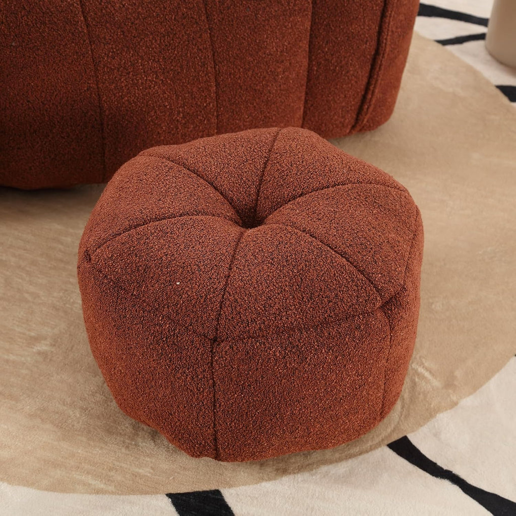 Giant Bean Bag Chair with Ottoman, Oversized Beanbag Chair for Adults, Comfy Floor Sofa Chair with Foam Filler, Pumpkin Lazy Lounger for Living Room, Game Room, Reading Corner, Chenille Reddish Brown